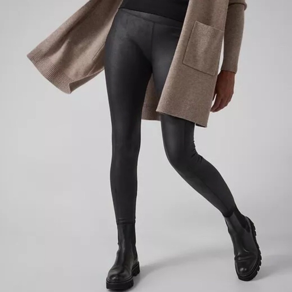 Athleta Delancey Gleam Tight Faux Leather Lustre‎ Black  Sz MT